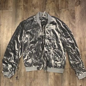 SILVER VELVET BOMBER SIZE MEDIUM FROM FREE PEOPLE